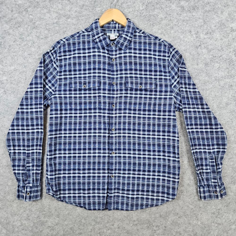 Carbon 2 Cobalt Men's Blue & White Shirt Size M 100% Cotton Mini-Plaid Geometric